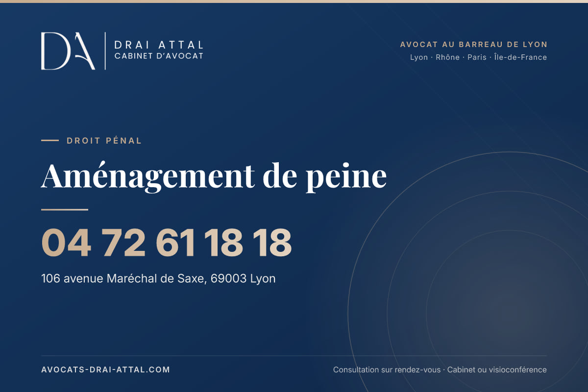 Aménagement de peine – Cabinet Drai Attal, avocat à Lyon, 106 avenue Maréchal de Saxe 69003 Lyon, tél. 04 72 61 18 18