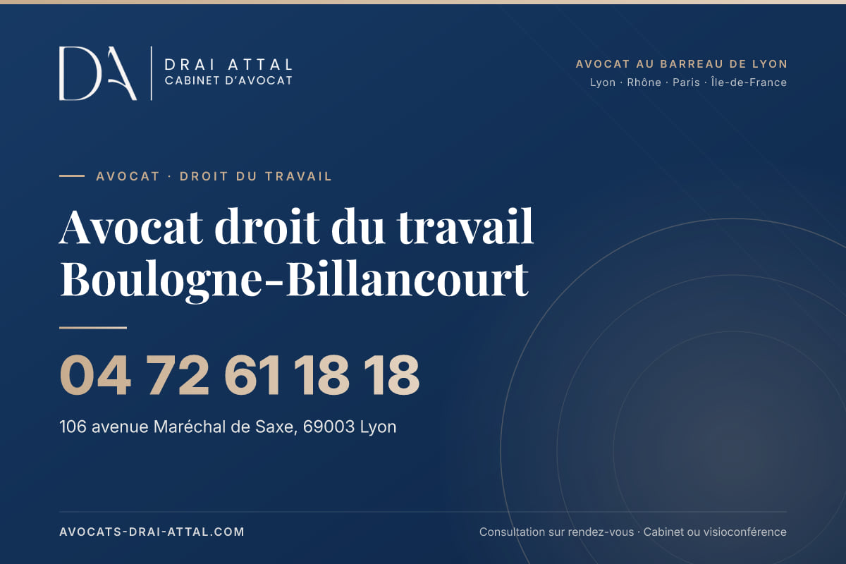 Avocat droit du travail Boulogne-Billancourt – Cabinet Drai Attal, avocat à Lyon, 106 avenue Maréchal de Saxe 69003 Lyon, tél. 04 72 61 18 18