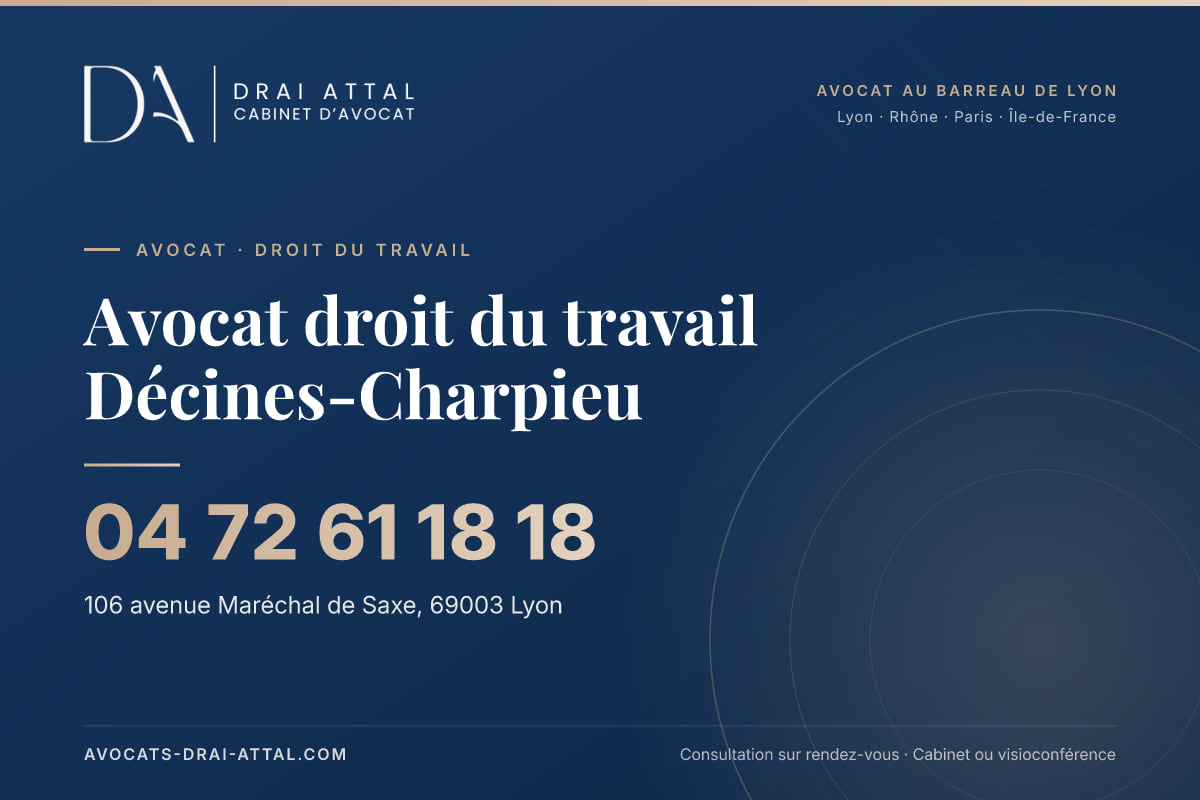 Avocat droit du travail Décines-Charpieu – Cabinet Drai Attal, avocat à Lyon, 106 avenue Maréchal de Saxe 69003 Lyon, tél. 04 72 61 18 18