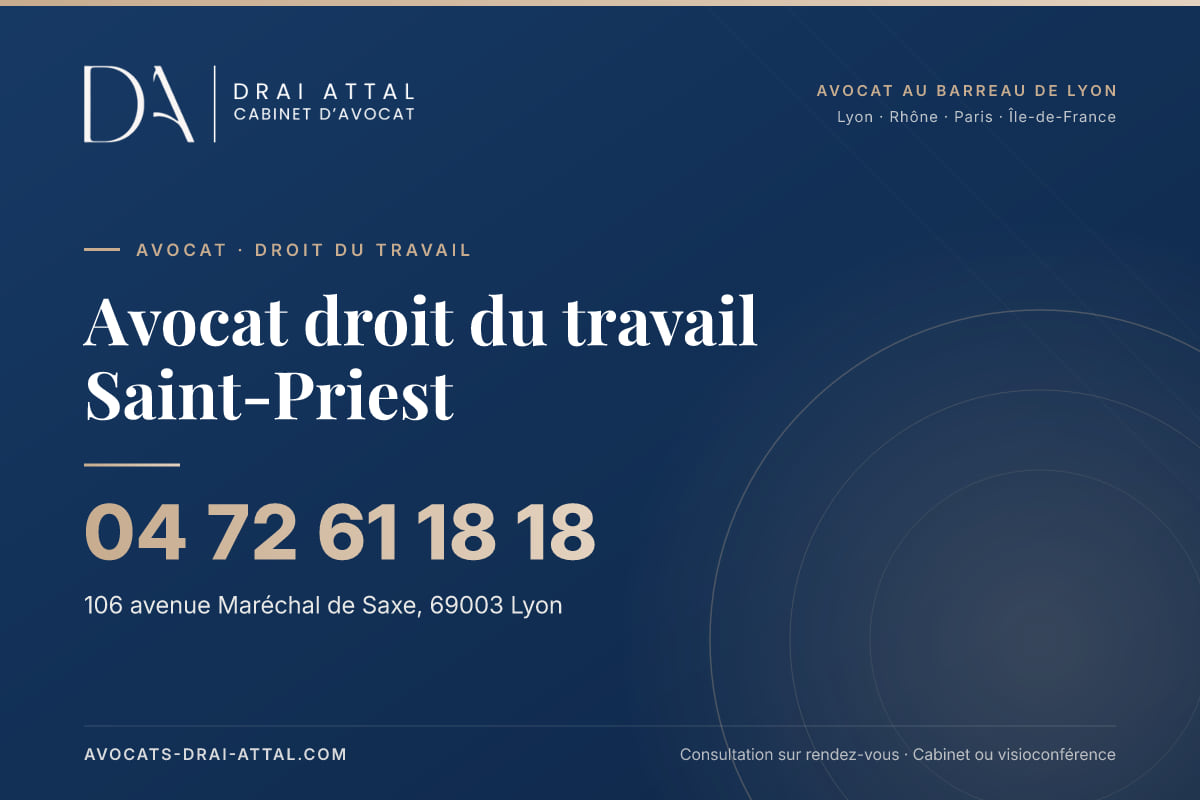 Avocat droit du travail Saint-Priest – Cabinet Drai Attal, avocat à Lyon, 106 avenue Maréchal de Saxe 69003 Lyon, tél. 04 72 61 18 18