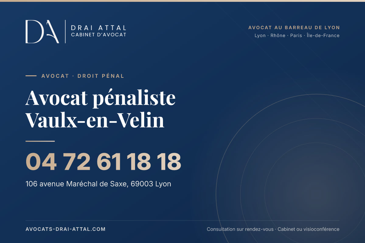 Avocat pénaliste Vaulx-en-Velin Avocat pénaliste Vaulx-en-Velin – Cabinet Drai Attal, avocat à Lyon, 106 avenue Maréchal de Saxe 69003 Lyon, tél. 04 72 61 18 18