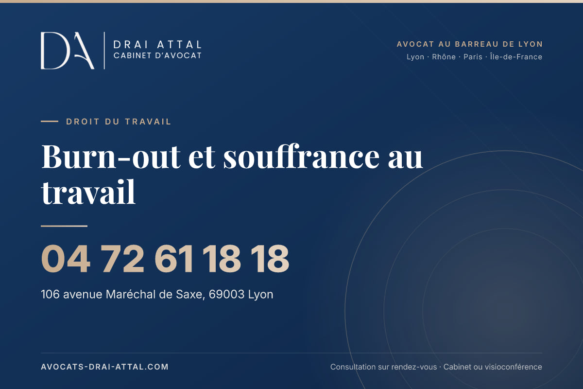 Burn-out et souffrance au travail – Cabinet Drai Attal, avocat à Lyon, 106 avenue Maréchal de Saxe 69003 Lyon, tél. 04 72 61 18 18