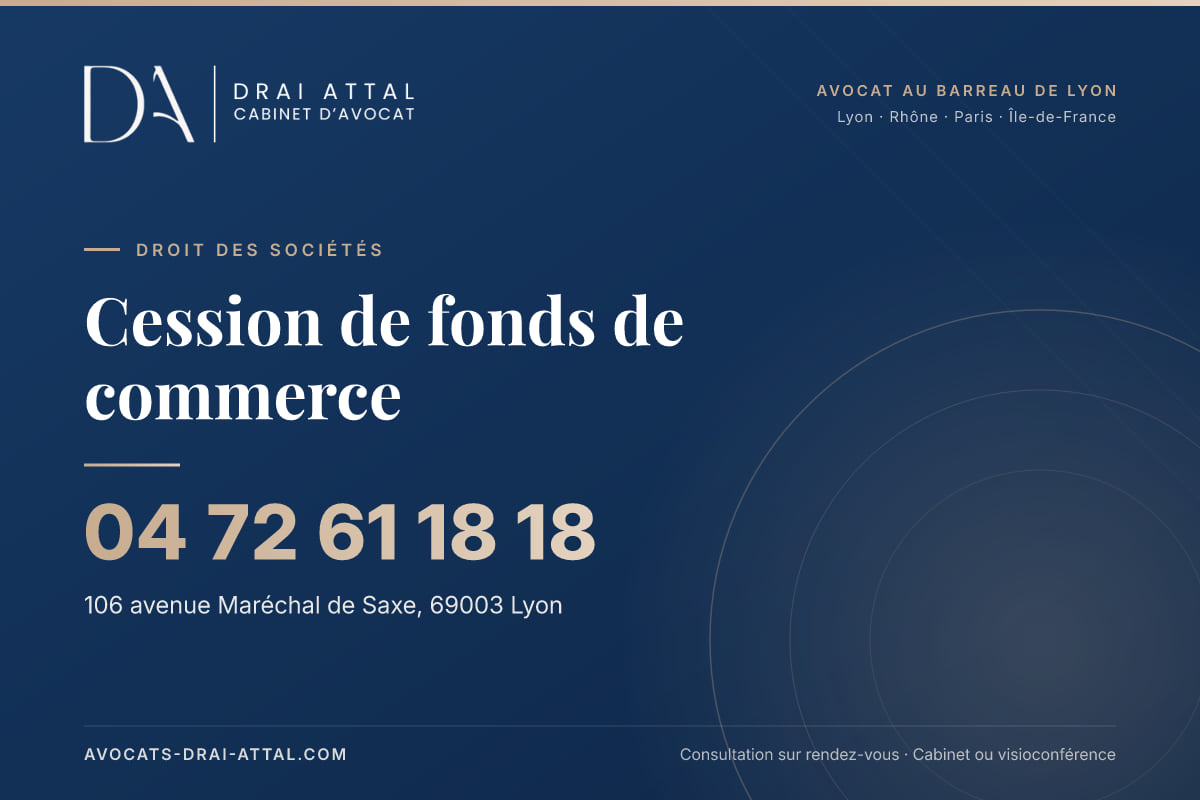 Cession de fonds de commerce – Cabinet Drai Attal, avocat à Lyon, 106 avenue Maréchal de Saxe 69003 Lyon, tél. 04 72 61 18 18