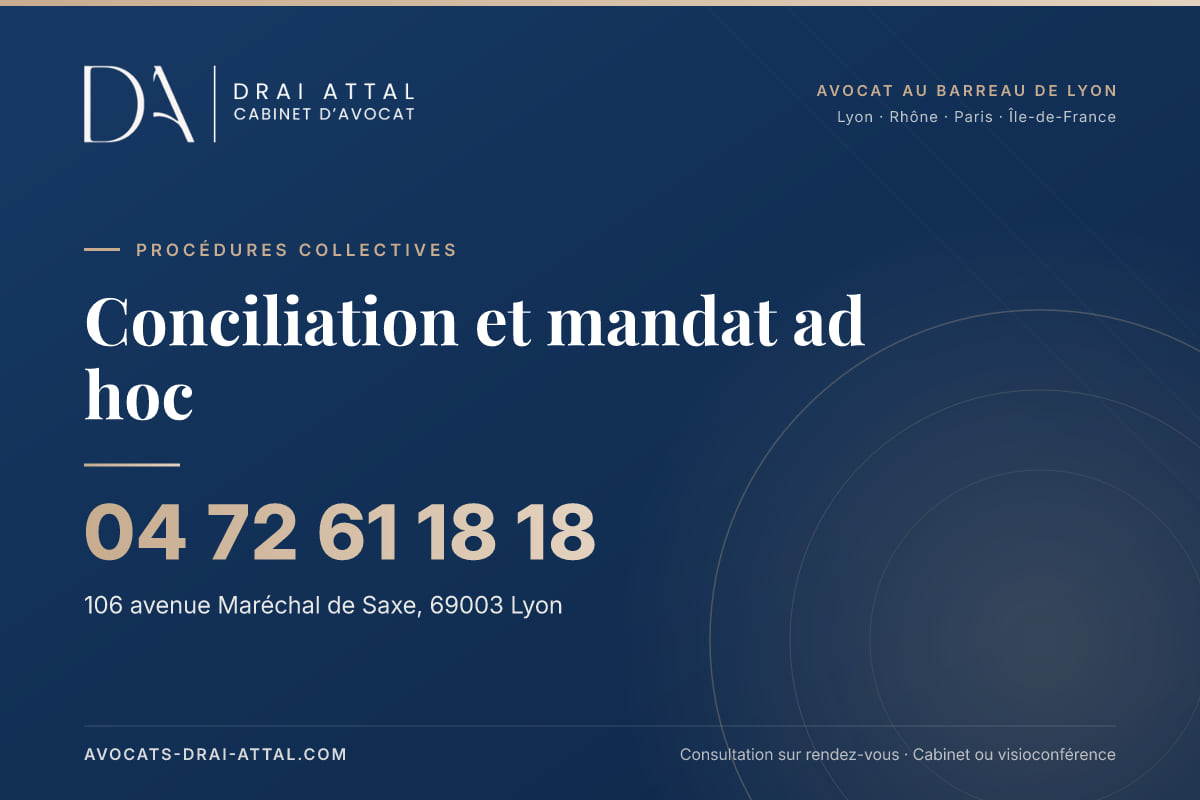 Conciliation et mandat ad hoc – Cabinet Drai Attal, avocat à Lyon, 106 avenue Maréchal de Saxe 69003 Lyon, tél. 04 72 61 18 18