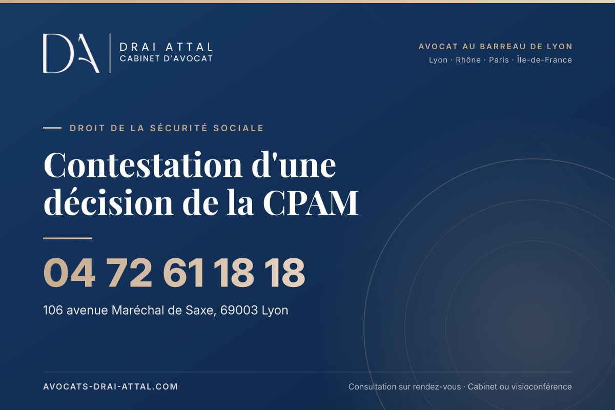 Contestation d'une décision de la CPAM – Cabinet Drai Attal, avocat à Lyon, 106 avenue Maréchal de Saxe 69003 Lyon, tél. 04 72 61 18 18