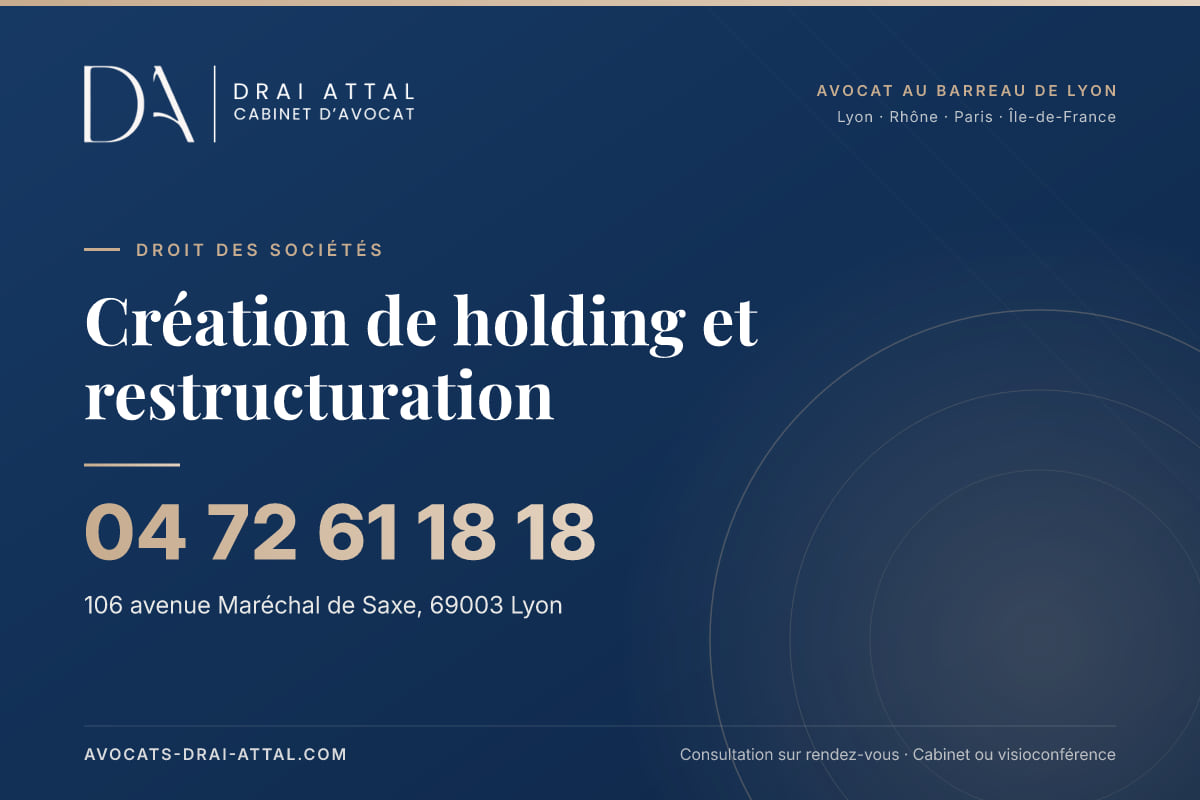 Création de holding et restructuration – Cabinet Drai Attal, avocat à Lyon, 106 avenue Maréchal de Saxe 69003 Lyon, tél. 04 72 61 18 18