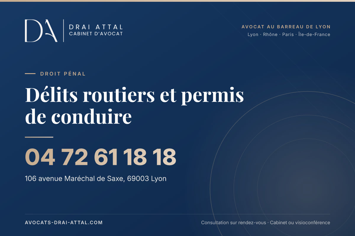 Délits routiers et permis de conduire – Cabinet Drai Attal, avocat à Lyon, 106 avenue Maréchal de Saxe 69003 Lyon, tél. 04 72 61 18 18