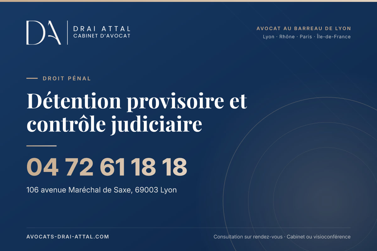 Détention provisoire et contrôle judiciaire – Cabinet Drai Attal, avocat à Lyon, 106 avenue Maréchal de Saxe 69003 Lyon, tél. 04 72 61 18 18