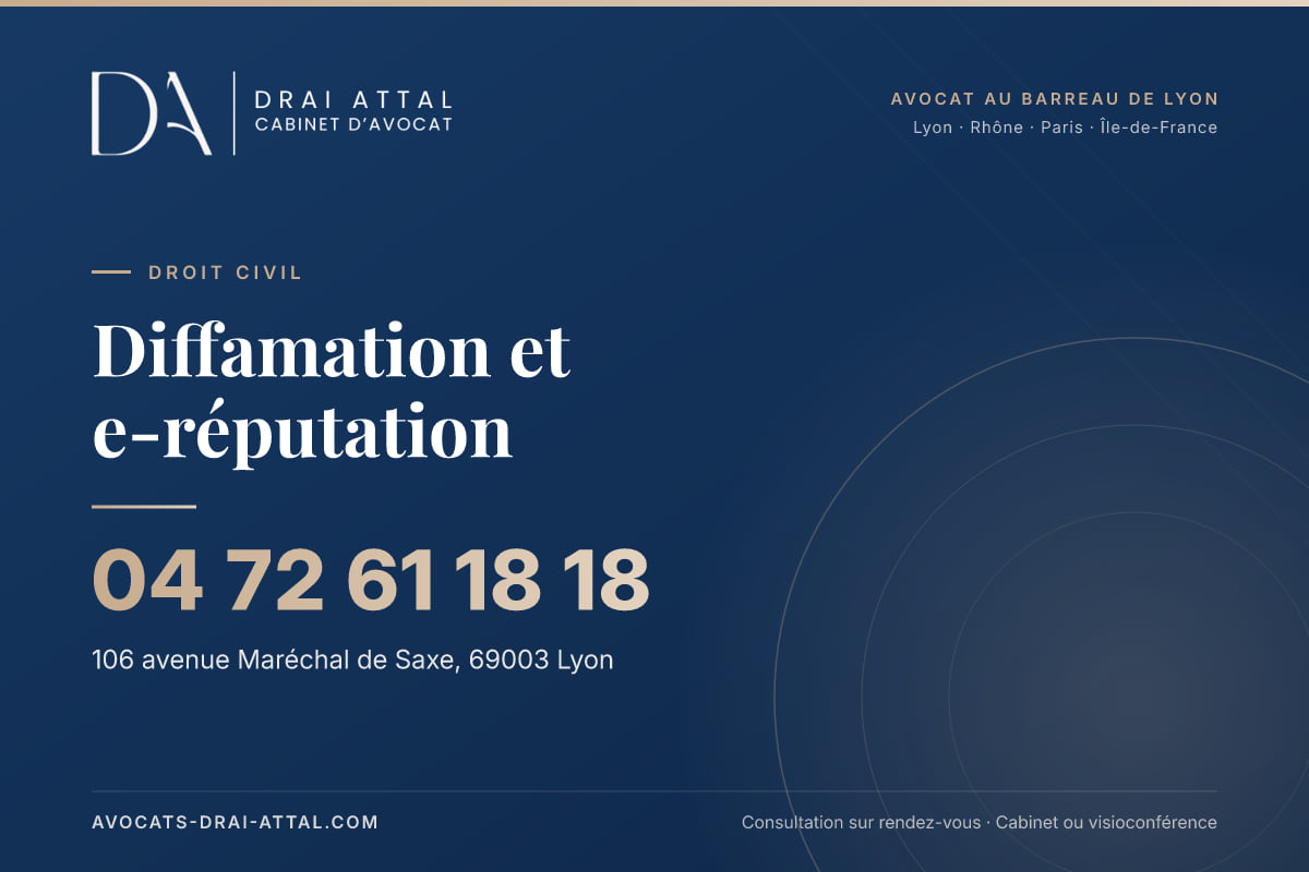 Diffamation et e-réputation – Cabinet Drai Attal, avocat à Lyon, 106 avenue Maréchal de Saxe 69003 Lyon, tél. 04 72 61 18 18