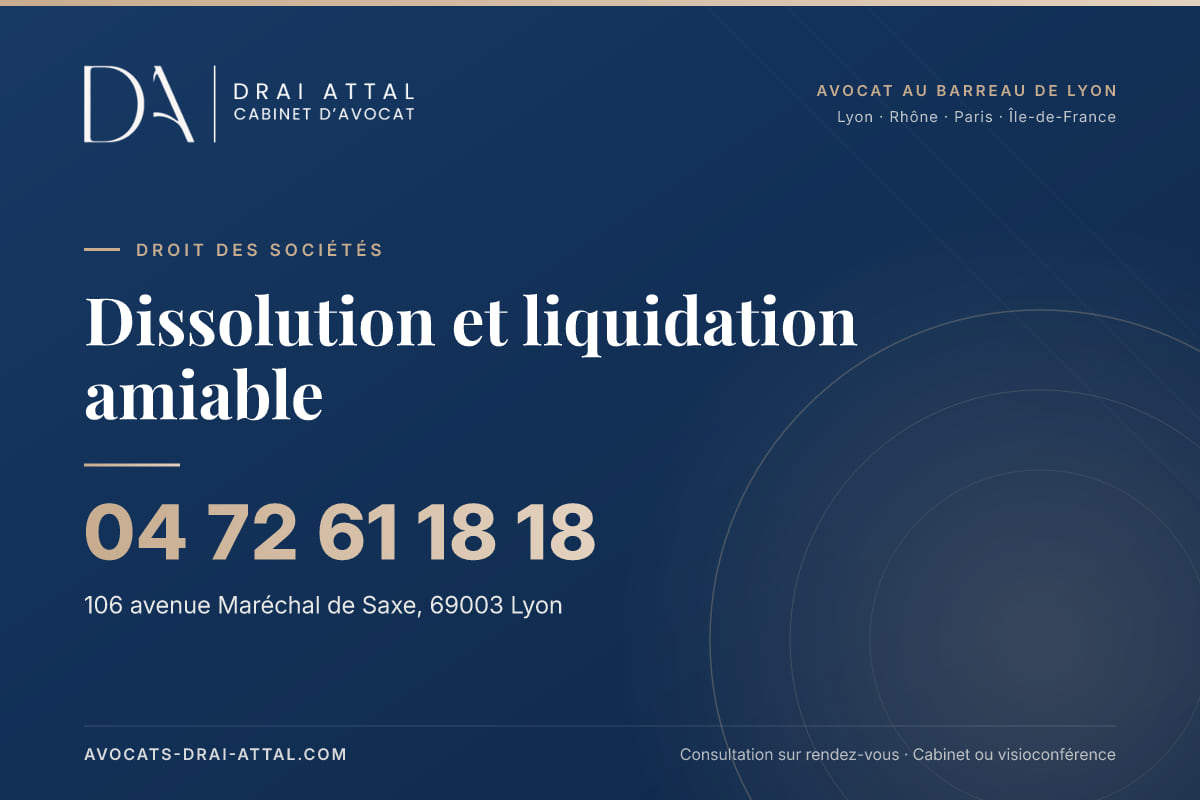 Dissolution et liquidation amiable – Cabinet Drai Attal, avocat à Lyon, 106 avenue Maréchal de Saxe 69003 Lyon, tél. 04 72 61 18 18