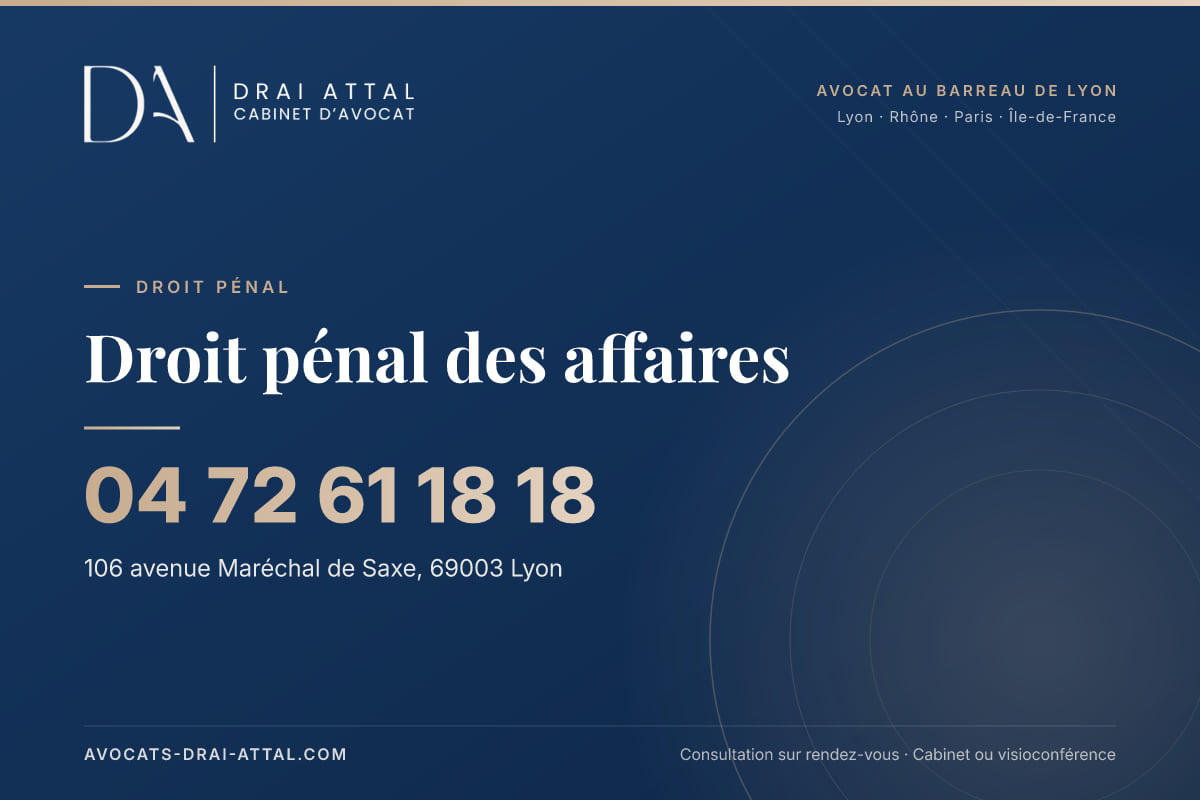 Droit pénal des affaires – Cabinet Drai Attal, avocat à Lyon, 106 avenue Maréchal de Saxe 69003 Lyon, tél. 04 72 61 18 18