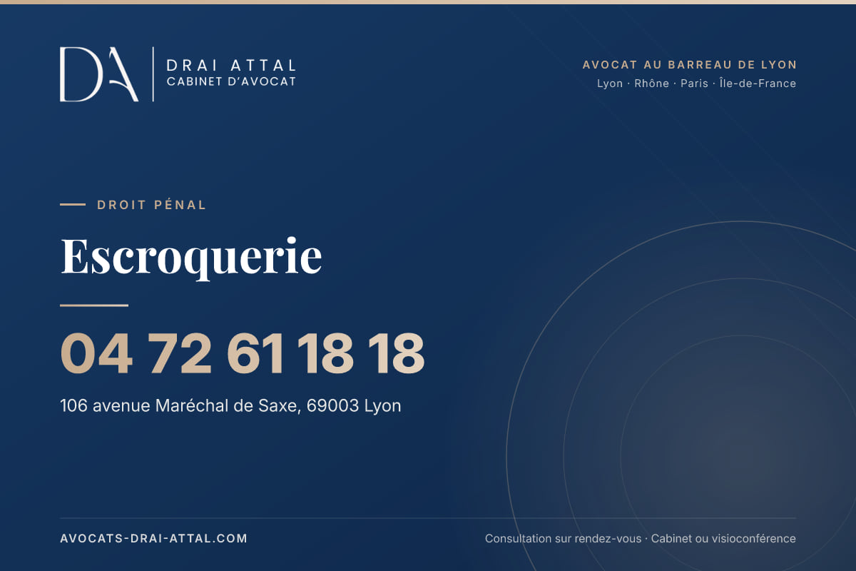 Escroquerie – Cabinet Drai Attal, avocat à Lyon, 106 avenue Maréchal de Saxe 69003 Lyon, tél. 04 72 61 18 18