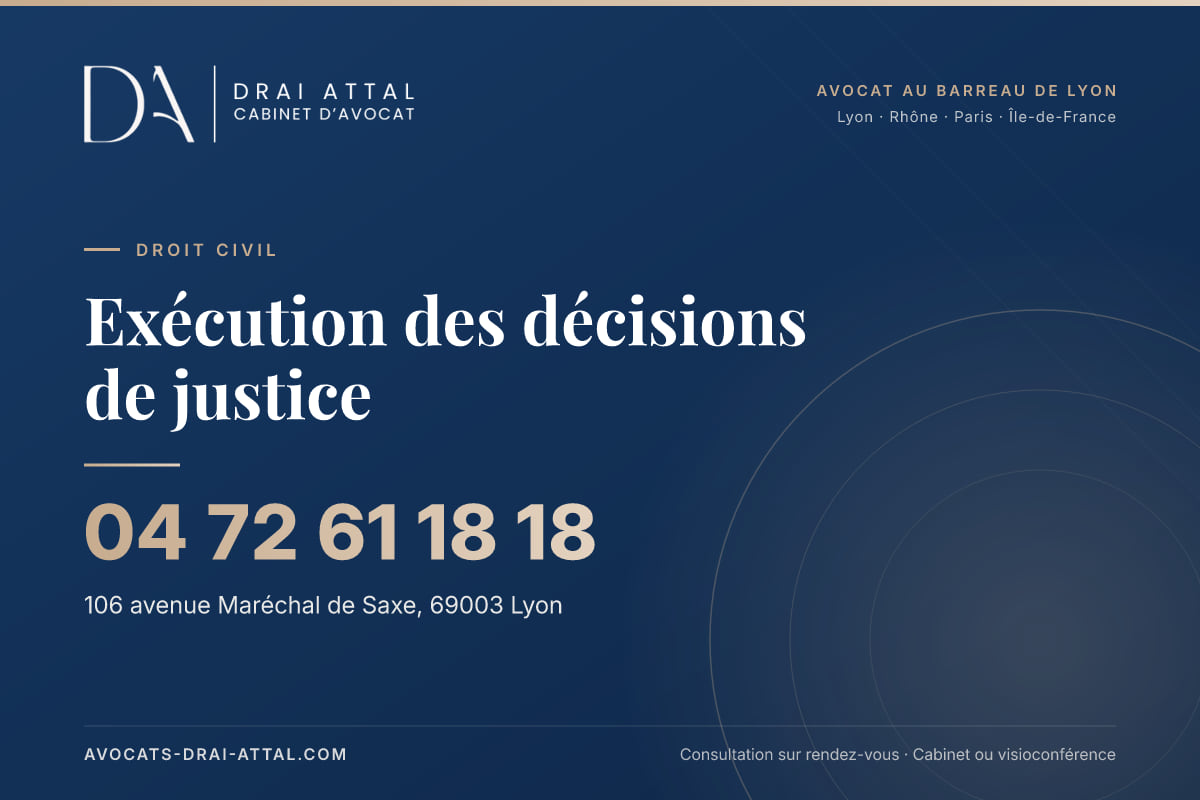 Exécution des décisions de justice – Cabinet Drai Attal, avocat à Lyon, 106 avenue Maréchal de Saxe 69003 Lyon, tél. 04 72 61 18 18