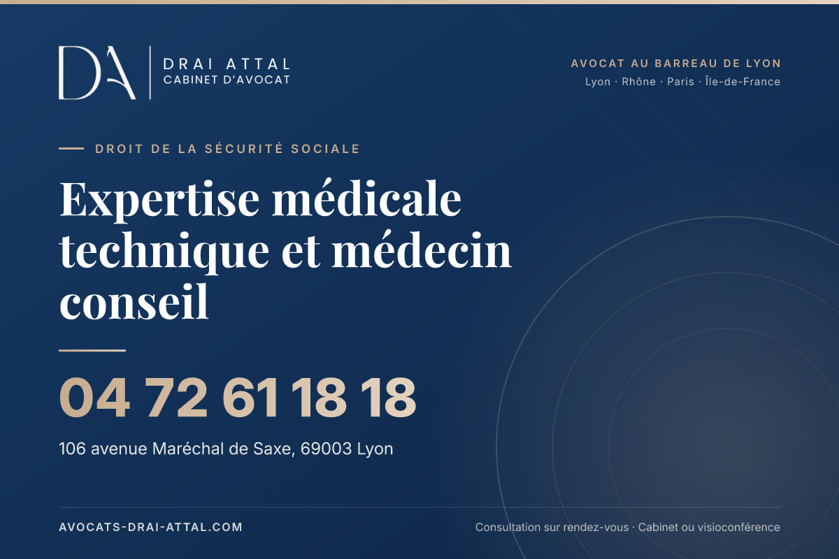 Expertise médicale technique et médecin conseil – Cabinet Drai Attal, avocat à Lyon, 106 avenue Maréchal de Saxe 69003 Lyon, tél. 04 72 61 18 18