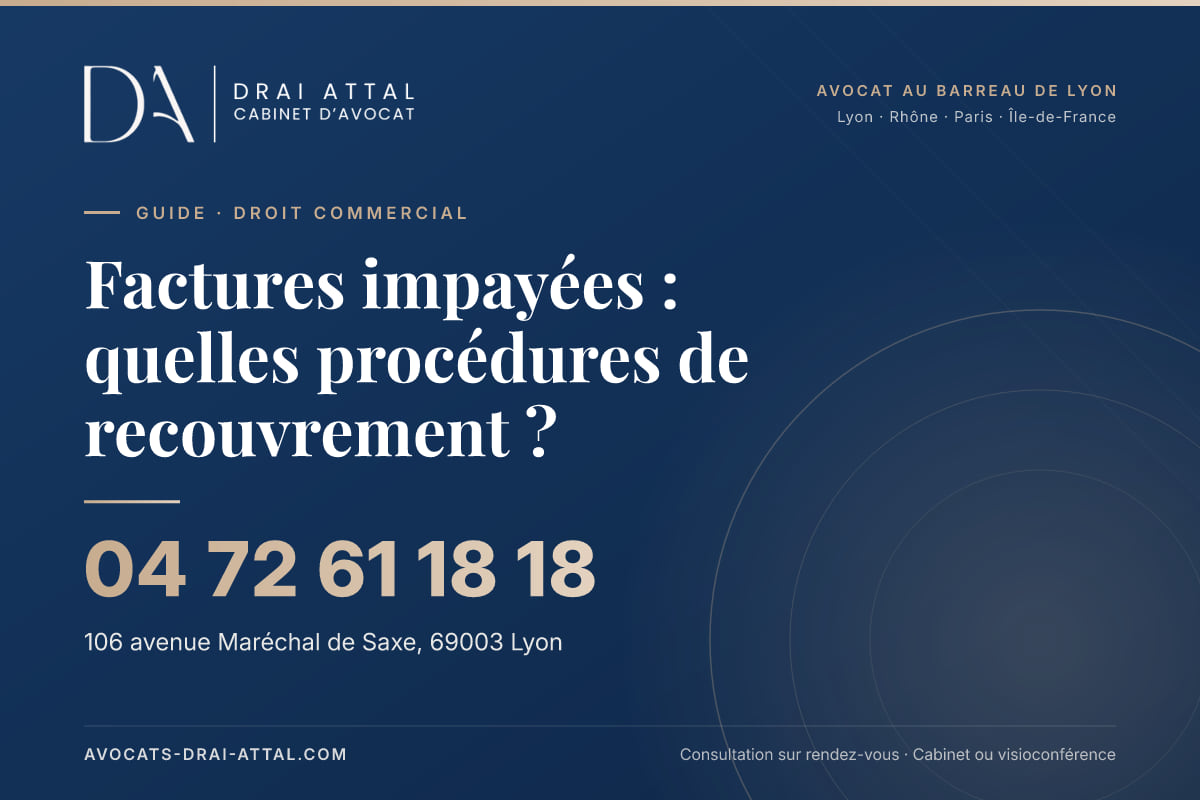 Factures impayées : quelles procédures de recouvrement ? – Cabinet Drai Attal, avocat à Lyon, 106 avenue Maréchal de Saxe 69003 Lyon, tél. 04 72 61 18 18