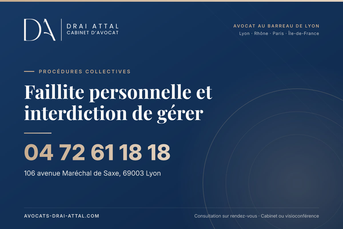 Faillite personnelle et interdiction de gérer – Cabinet Drai Attal, avocat à Lyon, 106 avenue Maréchal de Saxe 69003 Lyon, tél. 04 72 61 18 18