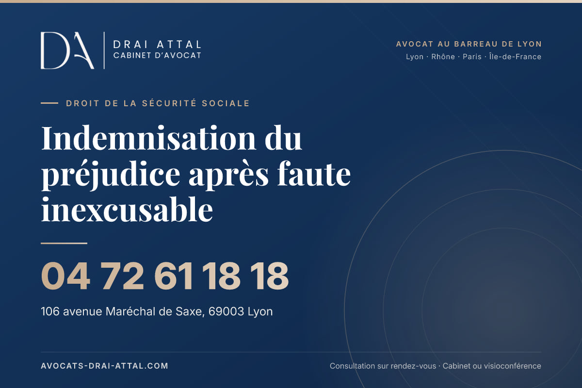 Indemnisation du préjudice après faute inexcusable – Cabinet Drai Attal, avocat à Lyon, 106 avenue Maréchal de Saxe 69003 Lyon, tél. 04 72 61 18 18