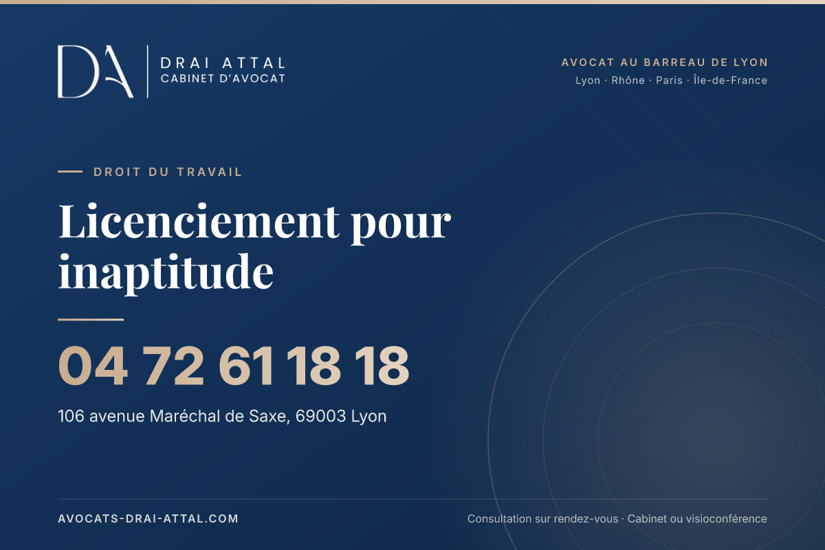 Licenciement pour inaptitude – Cabinet Drai Attal, avocat à Lyon, 106 avenue Maréchal de Saxe 69003 Lyon, tél. 04 72 61 18 18