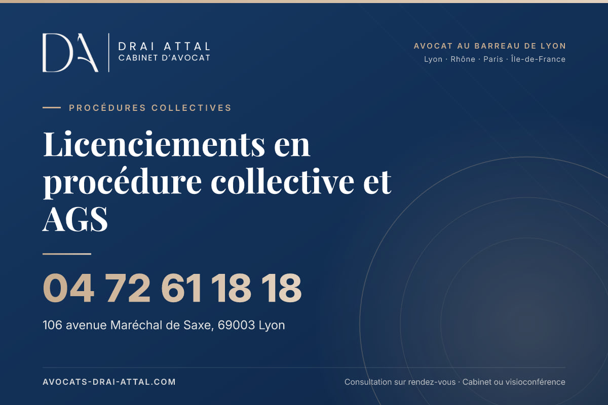 Licenciements en procédure collective et AGS – Cabinet Drai Attal, avocat à Lyon, 106 avenue Maréchal de Saxe 69003 Lyon, tél. 04 72 61 18 18