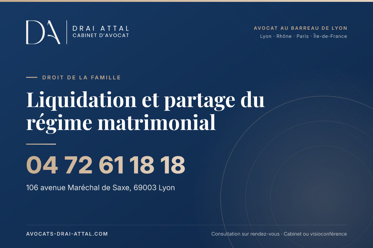 Liquidation et partage du régime matrimonial – Cabinet Drai Attal, avocat à Lyon, 106 avenue Maréchal de Saxe 69003 Lyon, tél. 04 72 61 18 18