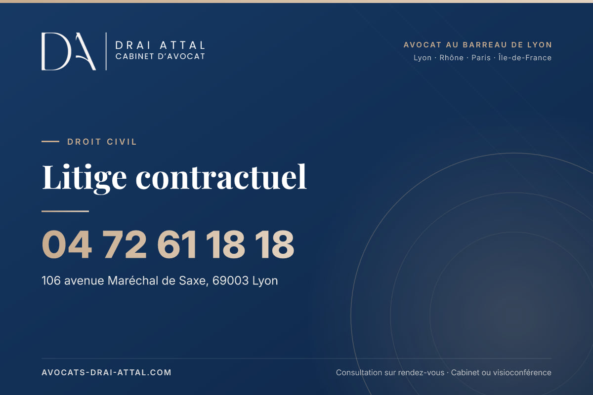 Litige contractuel – Cabinet Drai Attal, avocat à Lyon, 106 avenue Maréchal de Saxe 69003 Lyon, tél. 04 72 61 18 18