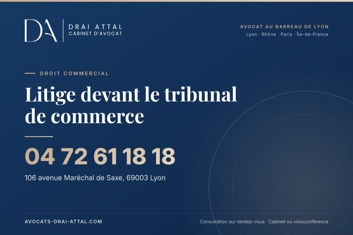 Litige devant le tribunal de commerce – Cabinet Drai Attal, avocat à Lyon, 106 avenue Maréchal de Saxe 69003 Lyon, tél. 04 72 61 18 18