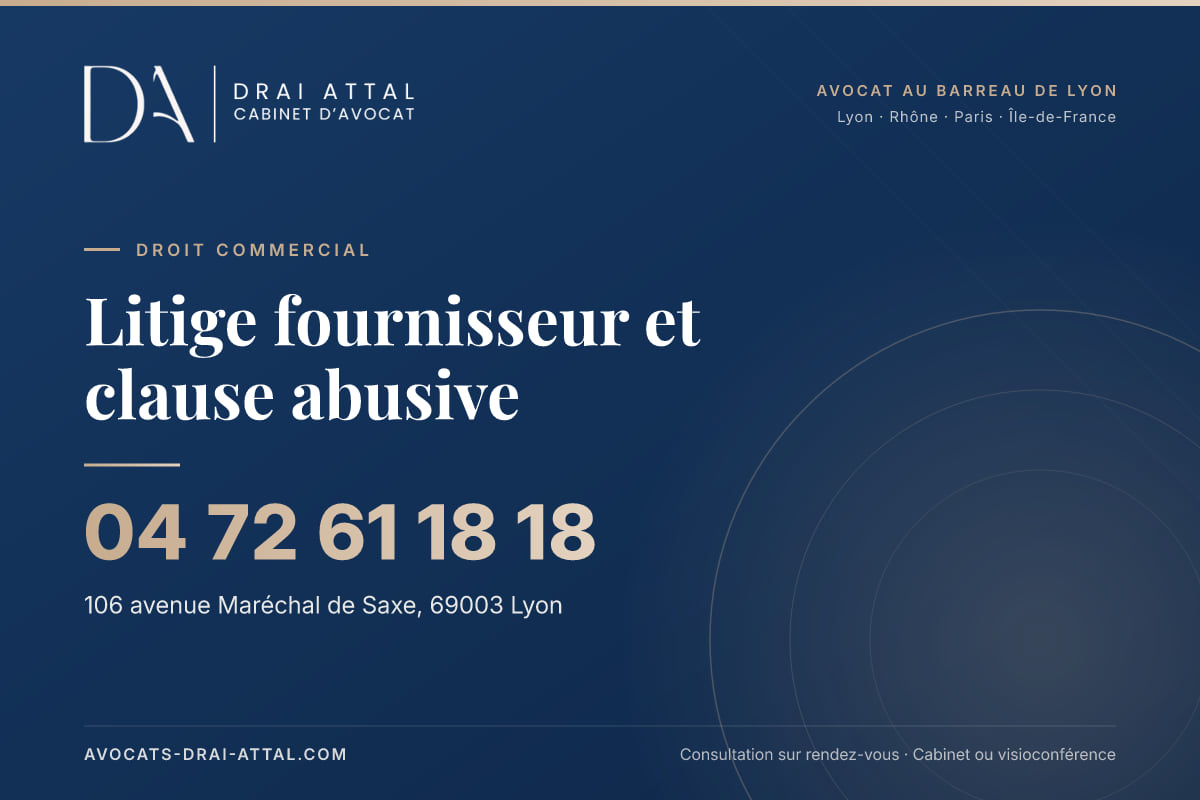 Litige fournisseur et clause abusive – Cabinet Drai Attal, avocat à Lyon, 106 avenue Maréchal de Saxe 69003 Lyon, tél. 04 72 61 18 18