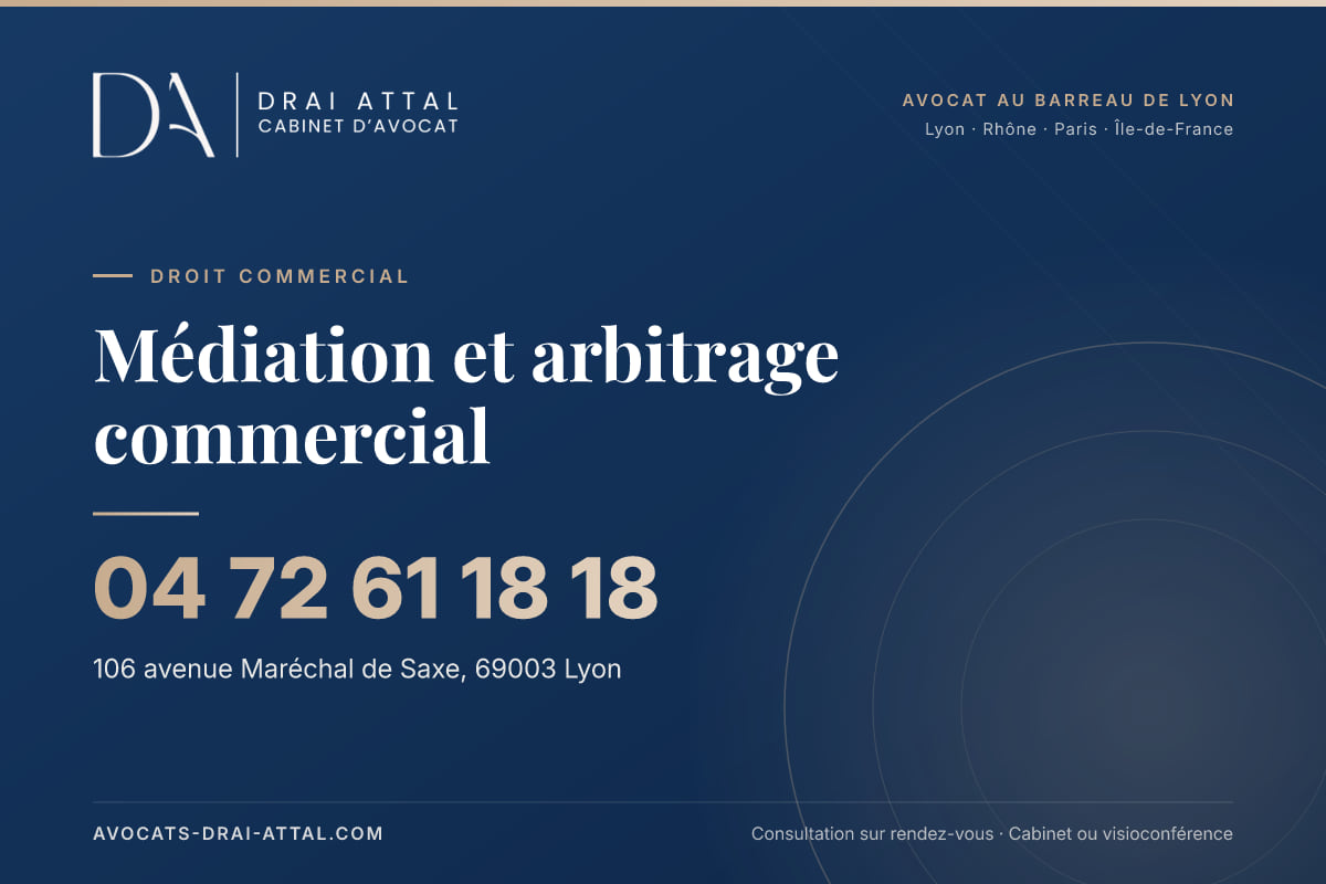 Médiation et arbitrage commercial – Cabinet Drai Attal, avocat à Lyon, 106 avenue Maréchal de Saxe 69003 Lyon, tél. 04 72 61 18 18