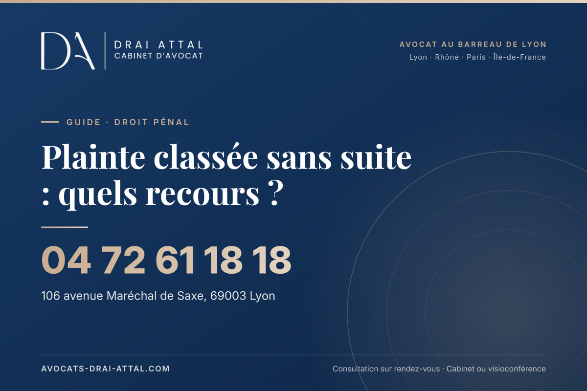 Plainte classée sans suite : quels recours ? – Cabinet Drai Attal, avocat à Lyon, 106 avenue Maréchal de Saxe 69003 Lyon, tél. 04 72 61 18 18