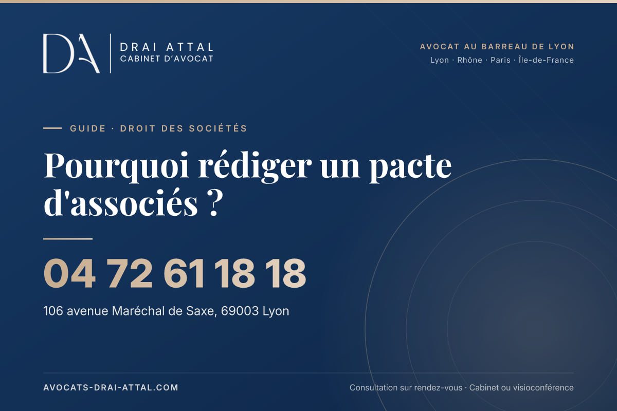 Pourquoi rédiger un pacte d'associés ? – Cabinet Drai Attal, avocat à Lyon, 106 avenue Maréchal de Saxe 69003 Lyon, tél. 04 72 61 18 18