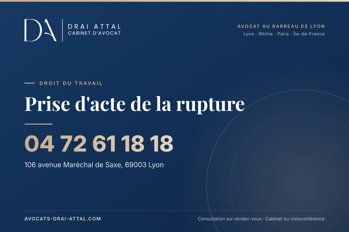Prise d'acte de la rupture – Cabinet Drai Attal, avocat à Lyon, 106 avenue Maréchal de Saxe 69003 Lyon, tél. 04 72 61 18 18