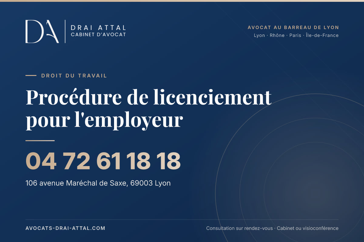 Procédure de licenciement pour l'employeur – Cabinet Drai Attal, avocat à Lyon, 106 avenue Maréchal de Saxe 69003 Lyon, tél. 04 72 61 18 18