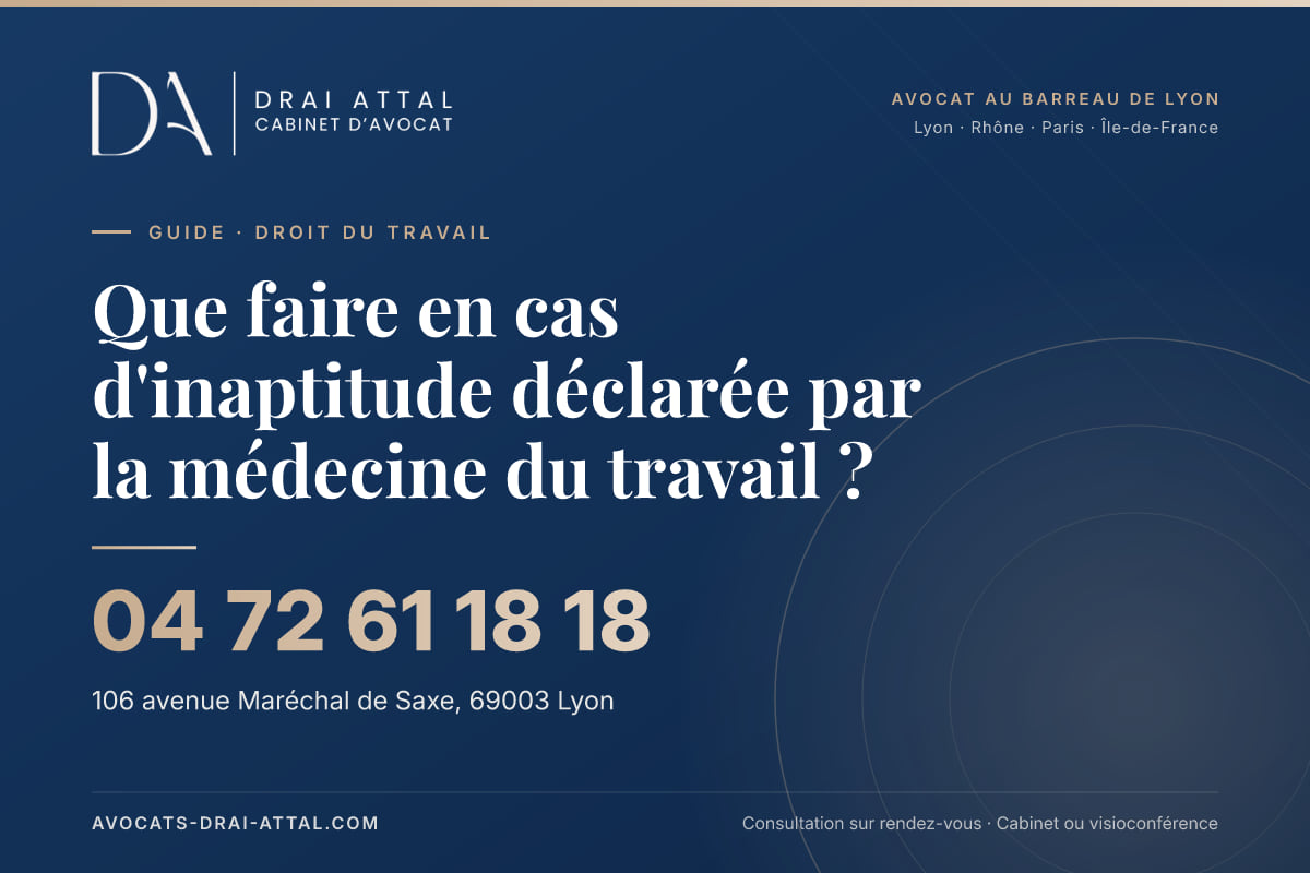Que faire en cas d'inaptitude déclarée par la médecine du travail ? – Cabinet Drai Attal, avocat à Lyon, 106 avenue Maréchal de Saxe 69003 Lyon, tél. 04 72 61 18 18