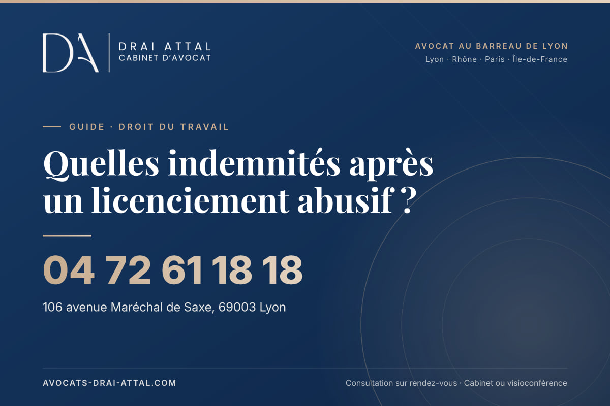 Quelles indemnités après un licenciement abusif ? – Cabinet Drai Attal, avocat à Lyon, 106 avenue Maréchal de Saxe 69003 Lyon, tél. 04 72 61 18 18