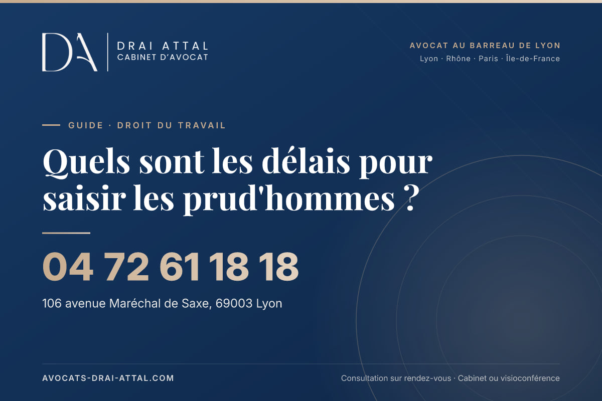 Quels sont les délais pour saisir les prud'hommes ? – Cabinet Drai Attal, avocat à Lyon, 106 avenue Maréchal de Saxe 69003 Lyon, tél. 04 72 61 18 18
