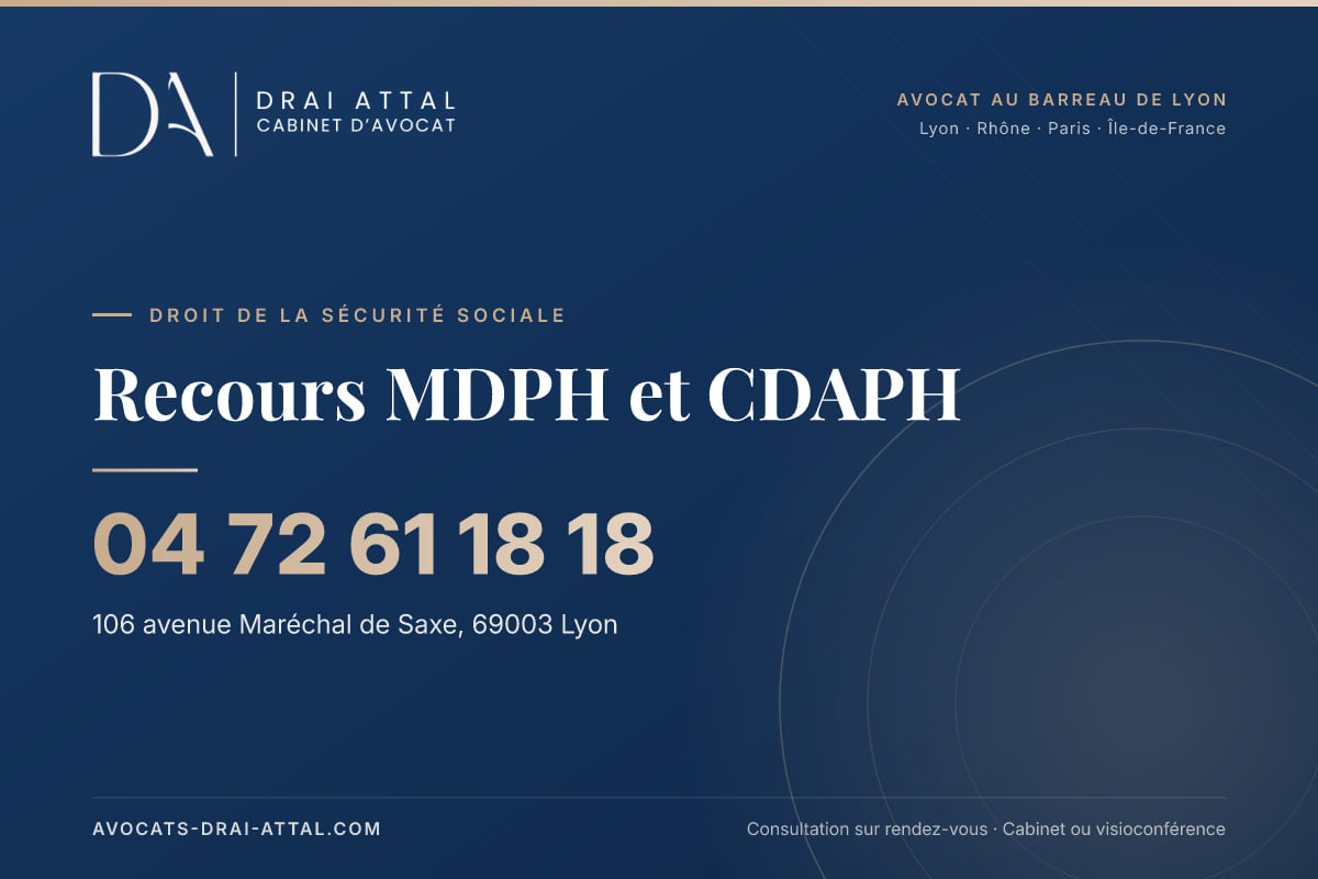 Recours MDPH et CDAPH – Cabinet Drai Attal, avocat à Lyon, 106 avenue Maréchal de Saxe 69003 Lyon, tél. 04 72 61 18 18