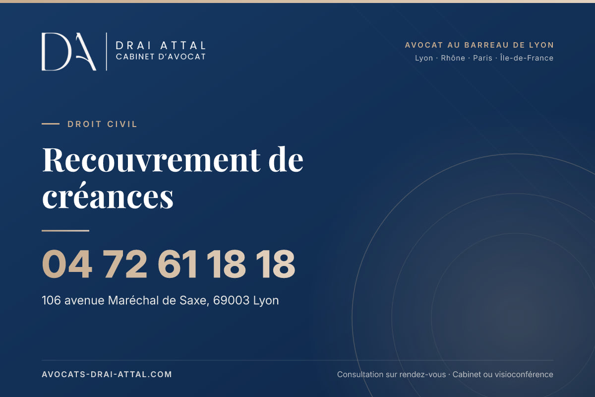 Recouvrement de créances – Cabinet Drai Attal, avocat à Lyon, 106 avenue Maréchal de Saxe 69003 Lyon, tél. 04 72 61 18 18