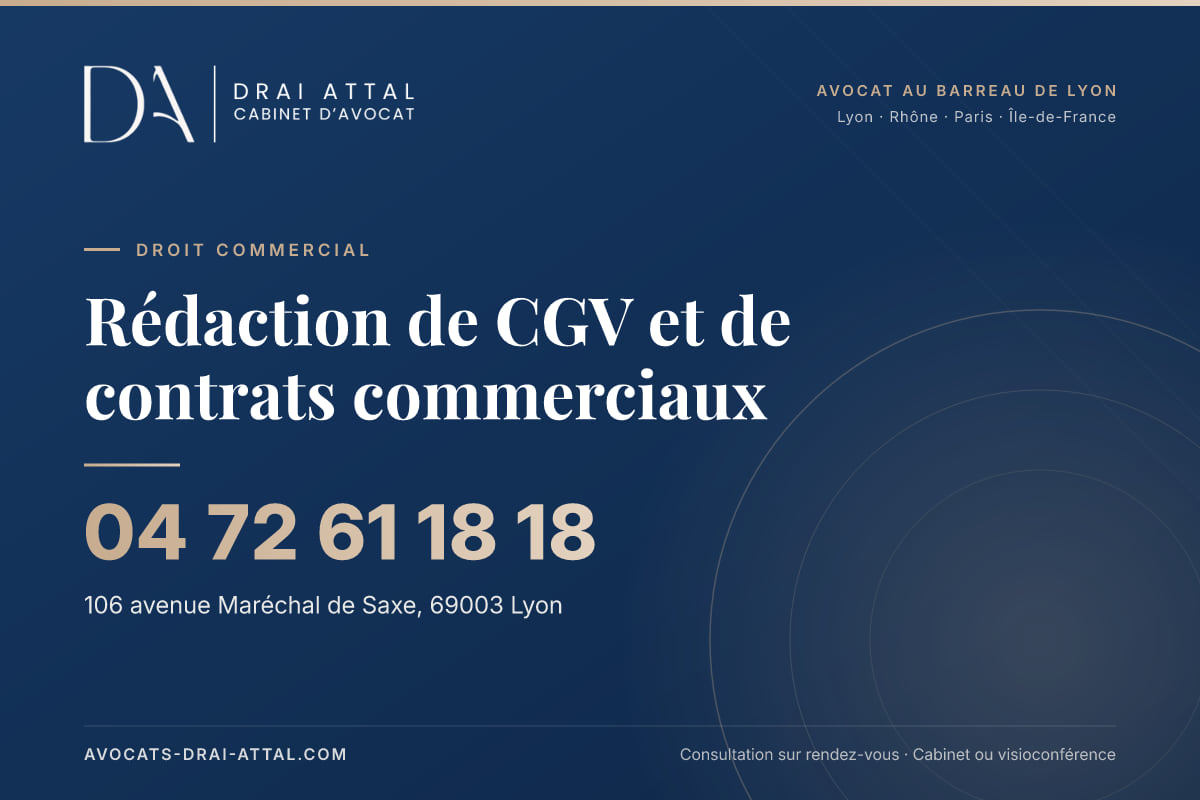 Rédaction de CGV et de contrats commerciaux – Cabinet Drai Attal, avocat à Lyon, 106 avenue Maréchal de Saxe 69003 Lyon, tél. 04 72 61 18 18