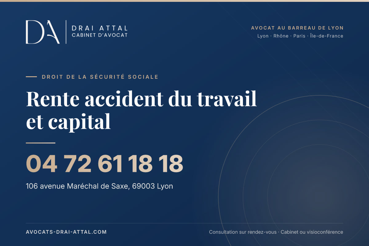 Rente accident du travail et capital – Cabinet Drai Attal, avocat à Lyon, 106 avenue Maréchal de Saxe 69003 Lyon, tél. 04 72 61 18 18