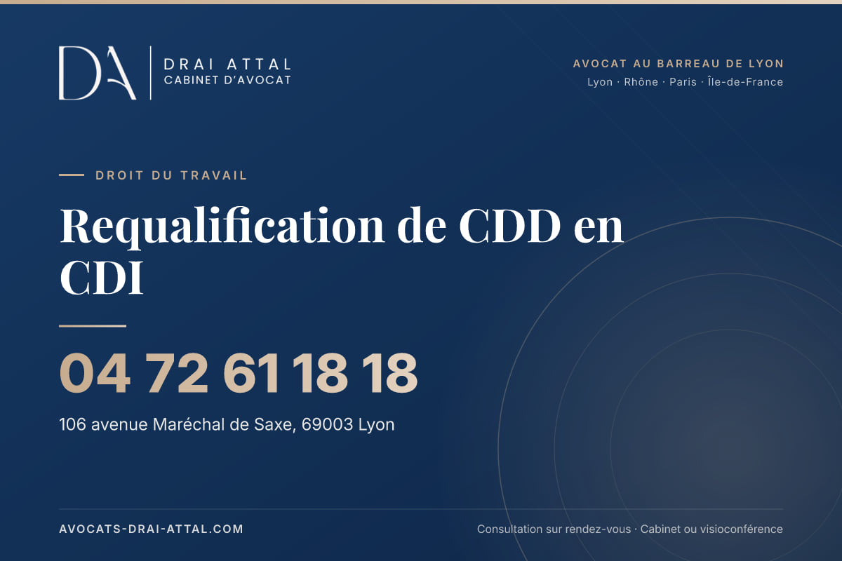 Requalification de CDD en CDI – Cabinet Drai Attal, avocat à Lyon, 106 avenue Maréchal de Saxe 69003 Lyon, tél. 04 72 61 18 18
