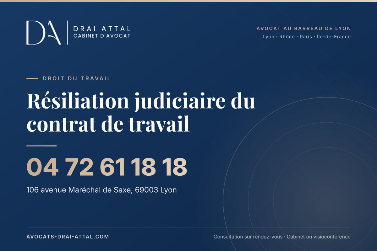 Résiliation judiciaire du contrat de travail – Cabinet Drai Attal, avocat à Lyon, 106 avenue Maréchal de Saxe 69003 Lyon, tél. 04 72 61 18 18