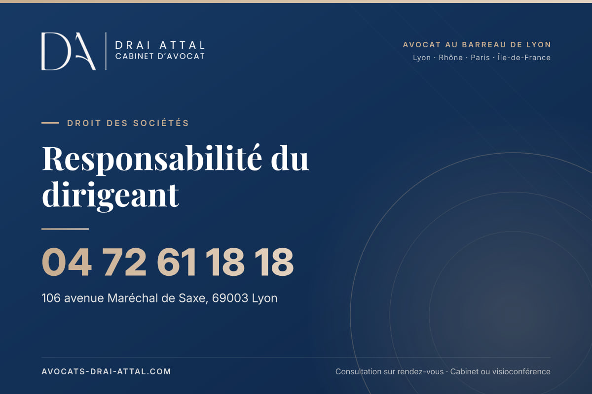 Responsabilité du dirigeant – Cabinet Drai Attal, avocat à Lyon, 106 avenue Maréchal de Saxe 69003 Lyon, tél. 04 72 61 18 18
