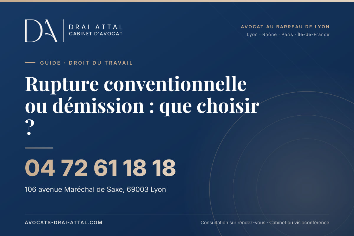 Rupture conventionnelle ou démission : que choisir ? – Cabinet Drai Attal, avocat à Lyon, 106 avenue Maréchal de Saxe 69003 Lyon, tél. 04 72 61 18 18