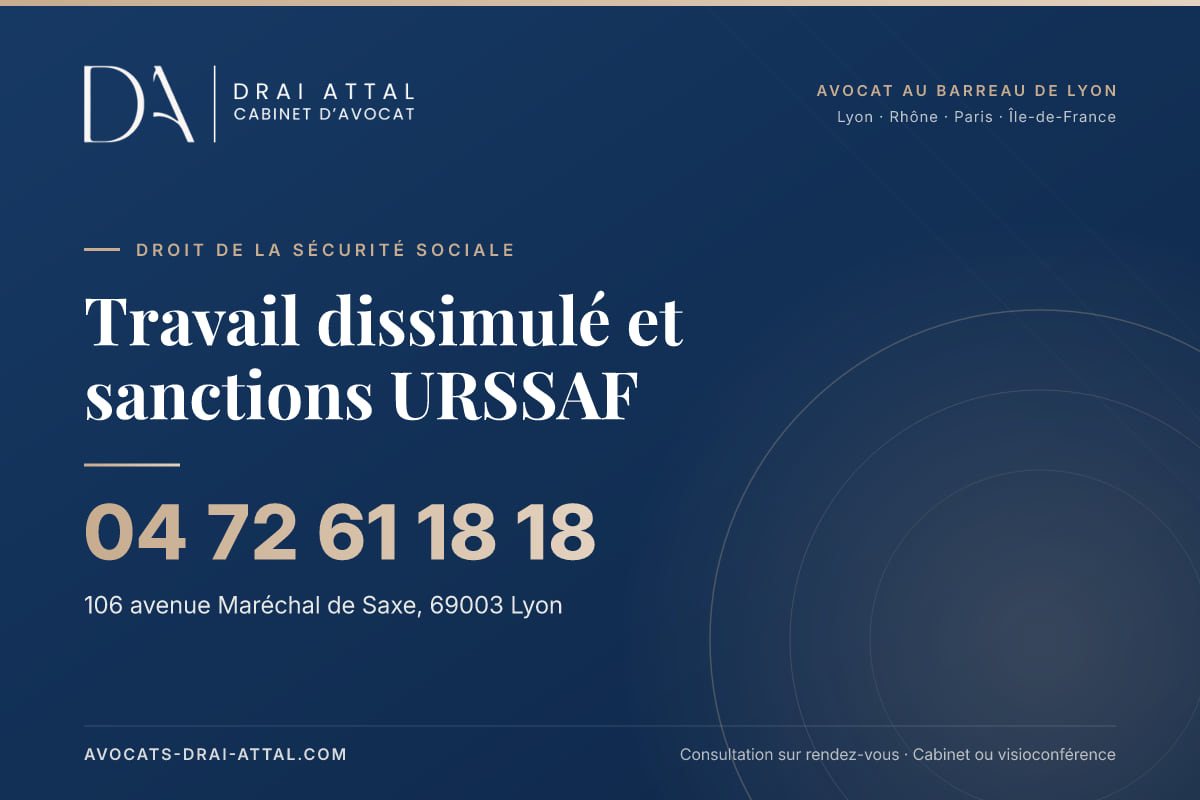 Travail dissimulé et sanctions URSSAF – Cabinet Drai Attal, avocat à Lyon, 106 avenue Maréchal de Saxe 69003 Lyon, tél. 04 72 61 18 18