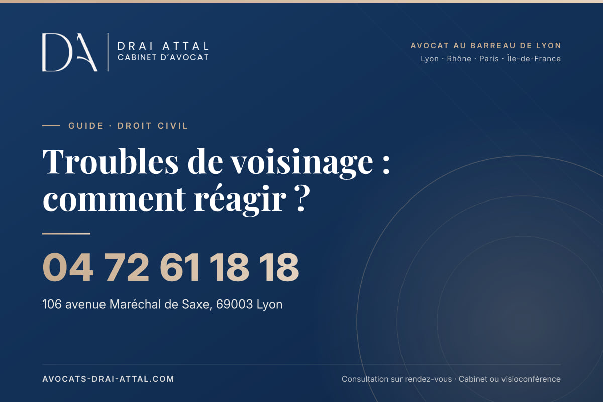 Troubles de voisinage : comment réagir ? – Cabinet Drai Attal, avocat à Lyon, 106 avenue Maréchal de Saxe 69003 Lyon, tél. 04 72 61 18 18